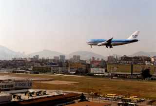 A 747 on final approach at Hong Kong's old International Airport